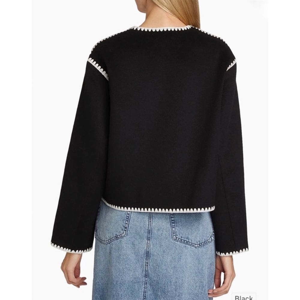 Rails Melanie Crewneck Whipstitch Wool Blend Cardigan Jacket in Black NEW - Picture 4 of 10
